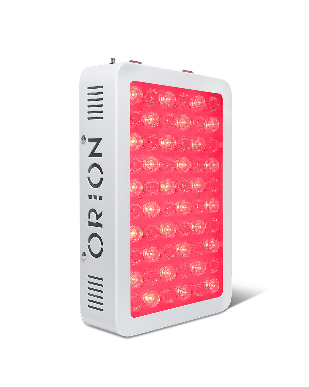 Orion 300 turned on. Orion Red Light Therapy. LED Light Therapy. Improves Collagen Production. Mitochondria. Muscle Recovery and Performance.
