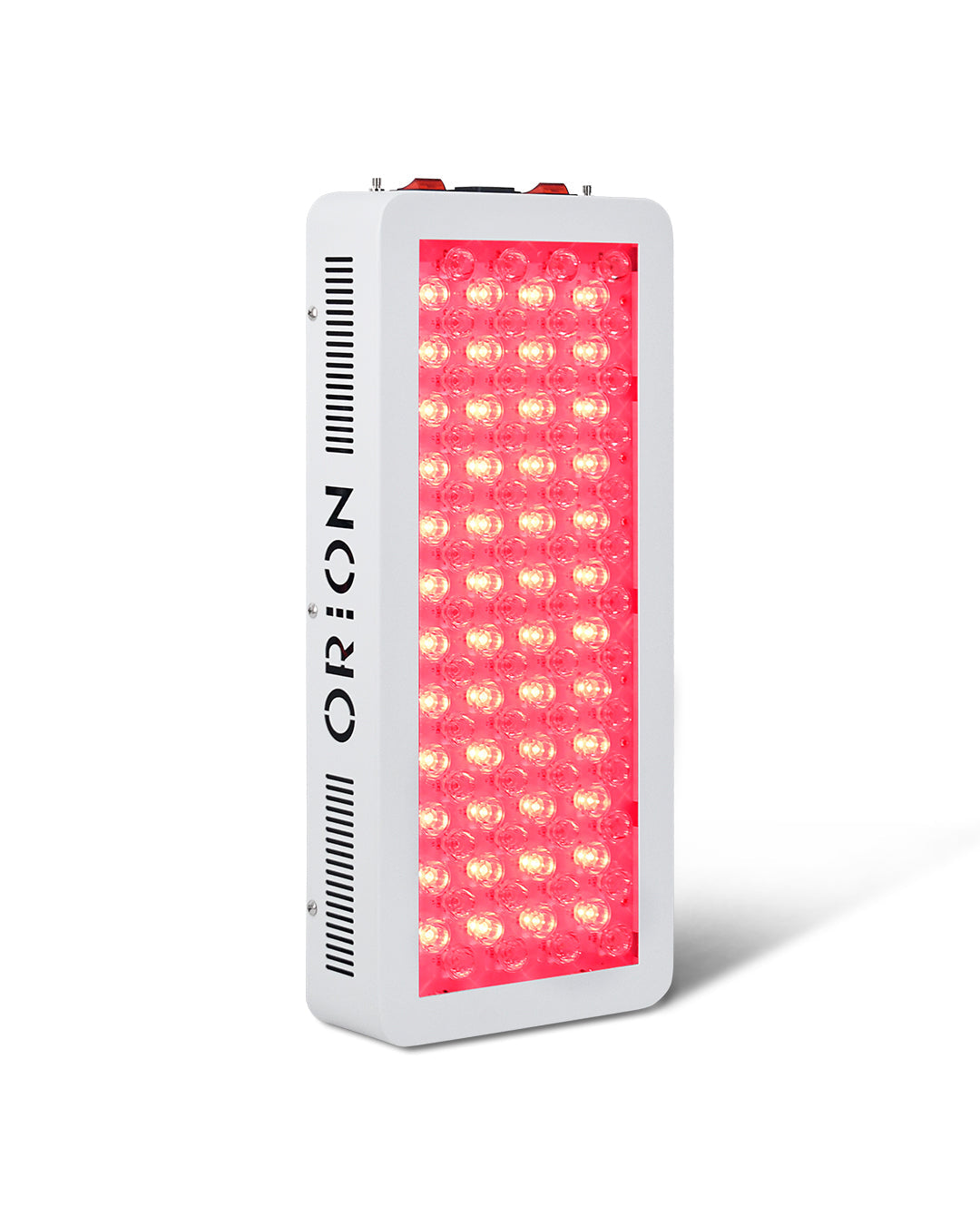 Orion 500 turned on. Orion Red Light Therapy. LED Light Therapy. Improves Collagen Production. Mitochondria. Muscle Recovery and Performance.